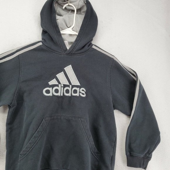 ADIDAS Top Kid's Long Sleeve Hooded Pullover High Neck Sweatshirt Black Med. - Picture 5 of 12